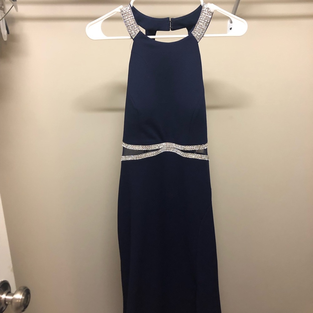 Navy blue prom dress, with split on leg